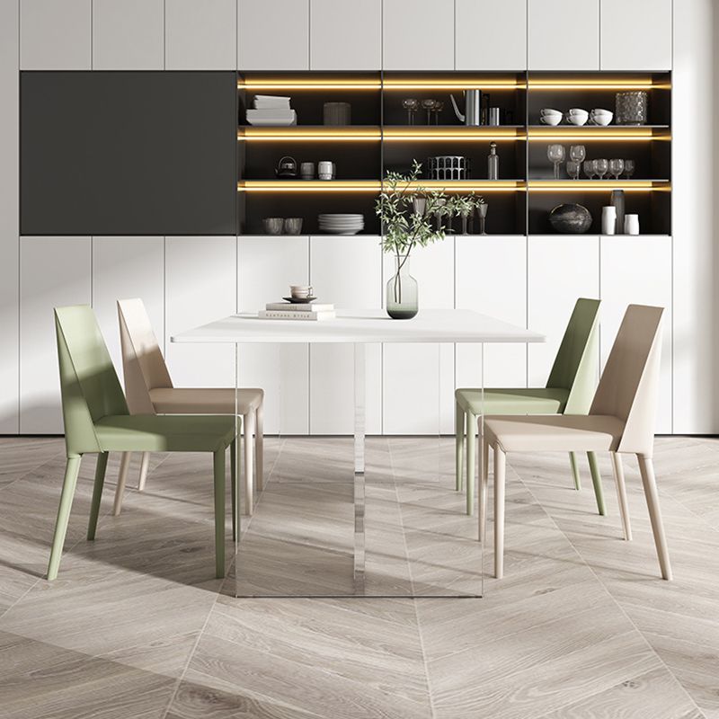 Mesa de comedor rectangular moderna Mesa base acrílica de piedra sinterizada blanca