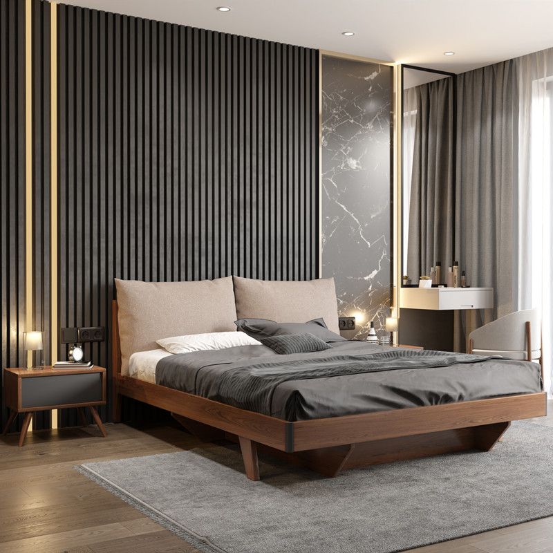 Espresso Wood Panneau lit rembourré la tête de lit standard de lit standard Rangement