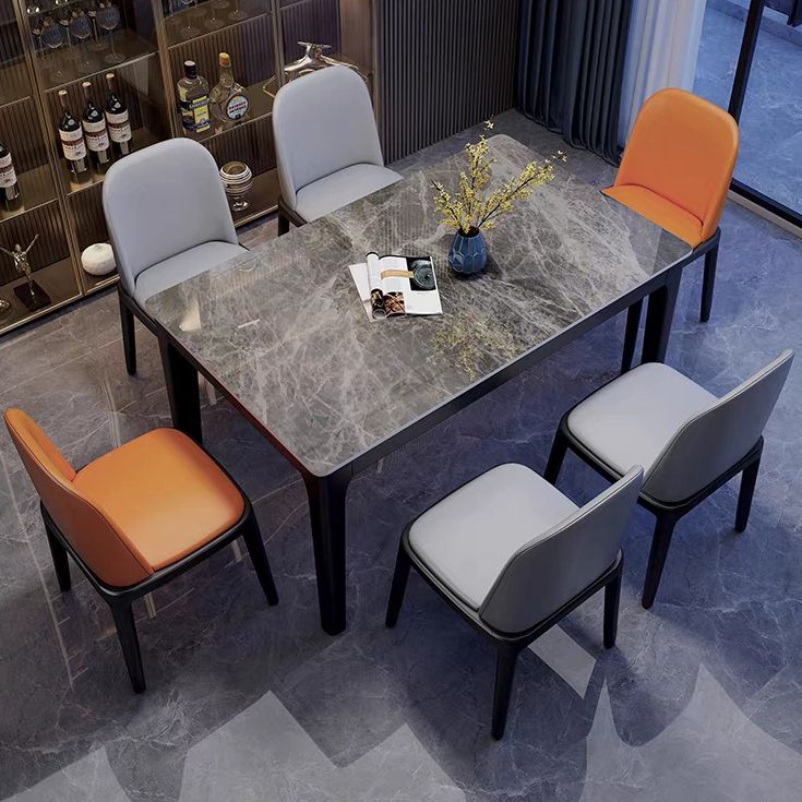 Dining Table Sets Contemporary with Sintered Stone Table and Cushion Chairs Clearhalo 'Dining Room Sets' 'Dining Tables & Seating' 'dining_room_set' 'furn' 'furn_dining_room_set' 'Furniture' 'furniture_dining_room_set' 'Kitchen & Dining Furniture' 'kitchen&dining_furn' 'kitchen' 1200x1200_4457729b-eb37-4a20-beeb-3e6840798748