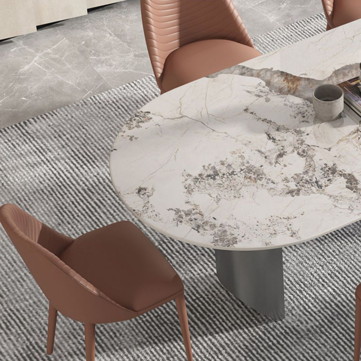 Modern Oval Sintered Stone Dining Table Set 1/4/5/7 Pieces Dining Set for Home Use