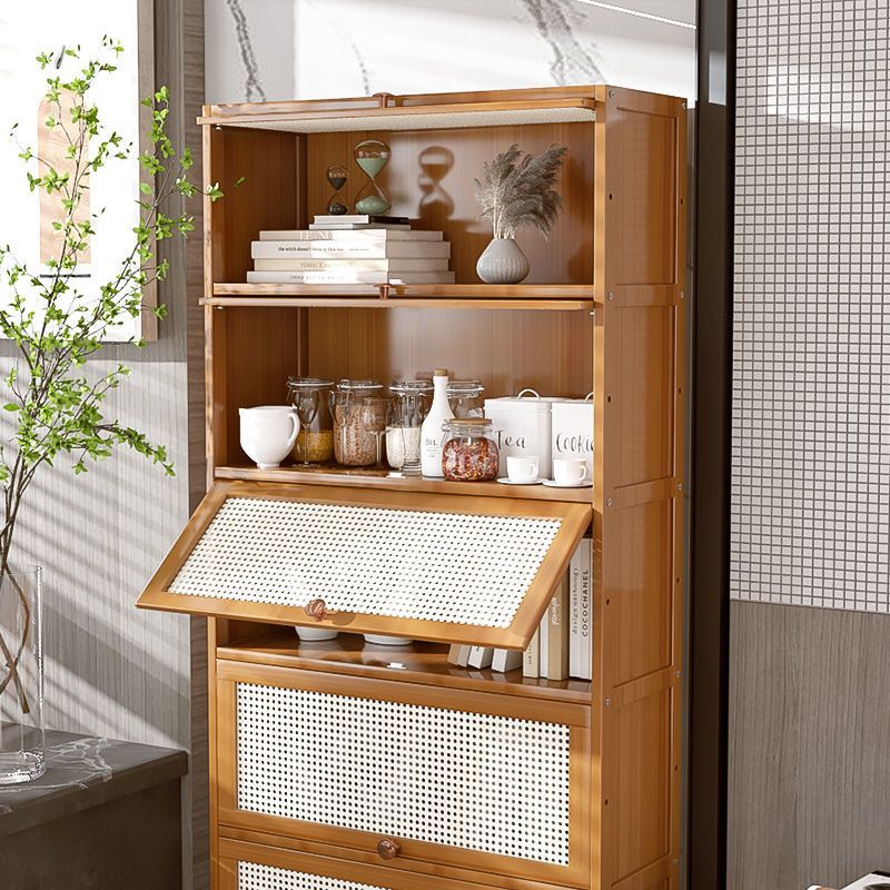 13 "brede houten boekenkast bamboe lichtbruine boekenplank met deuren