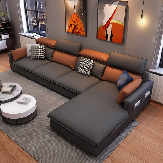 L-Shape Faux leather Square Arm High Back Sectional with Storage and Stain-Resistant Clearhalo 'furn' 'furn_sectionals' 'Furniture' 'furniture_sectionals' 'kitchen' 'kitchen_sectionals' 'Living Room Furniture' 'Sectionals' 1200x1200_445e036a-d8b9-47c6-b440-b22525b5efb0