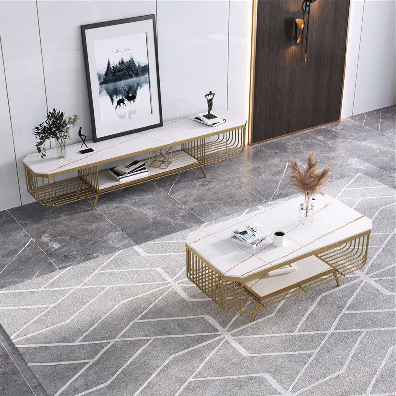 17.7" H Glam Rectangle Slate Coffee Table Iron 4 Legs Cocktail Table with Shelf Clearhalo 'Coffee & Accent Tables' 'Coffee Tables' 'coffee_tables' 'furn' 'furn_coffee_tables' 'Furniture' 'Living Room Furniture' 1200x1200_445f778f-fc00-49bc-b38b-fe18a420768b