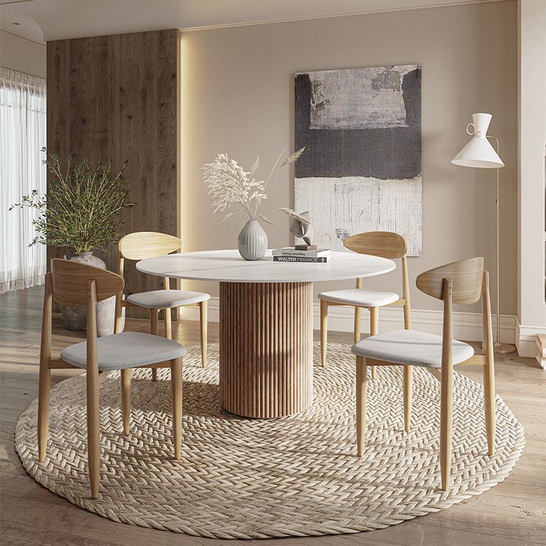 Contemporary Stone Dining Table Round Dining Table with Wood Pedestal Base Clearhalo 'Dining Tables & Seating' 'Dining Tables' 'dining_table' 'furn' 'furn_dining_table' 'Furniture' 'furniture_dining_table' 'Kitchen & Dining Furniture' 'kitchen' 'kitchen_dining_table' 1200x1200_446001b1-0eb9-4c5b-ba96-7413765b9b70