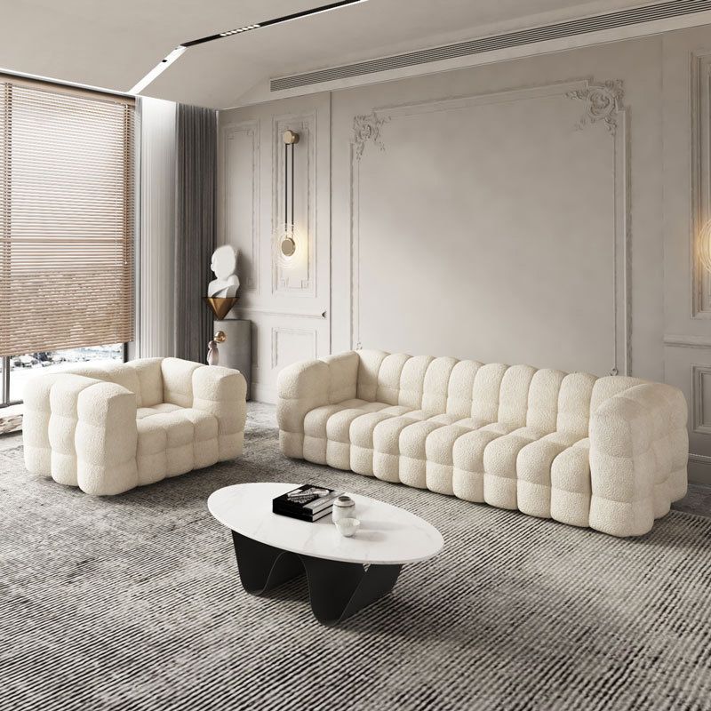 Zeitgenössisches weißes Wollsofa mit Tufted Rücken- und Smokingarm