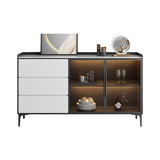Stone moderno 33,4 "H buffet a buffet a 3 cassetti a 3 cassetto server buffet con porte di vetro