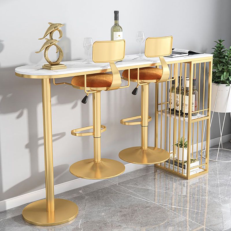 Glam 41.3"H Iron Bar Table Marble White Top Specialty Bistro Table in Gold Clearhalo 'Bar Furniture' 'Bar Tables' 'bar_tables' 'furn' 'furn_bar_tables' 'Furniture' 'furniture_bar_tables' 'Kitchen & Dining Furniture' 'kitchen&dining_furn' 'kitchen' 1200x1200_44644495-251f-49c1-91e3-2b09c45addc6