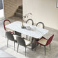Mesa de comedor fija de piedra rectangular estilo simplicidad con pedestal doble