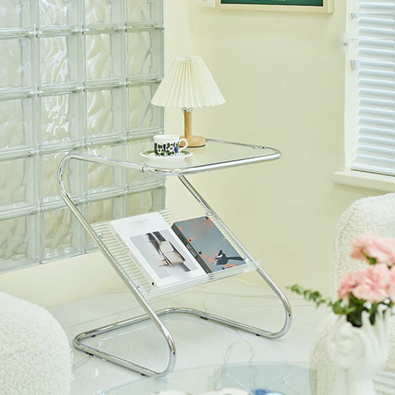 Mesa de vidrio de vidrio Top de la mesa de base abstracta de metal con soporte de revista