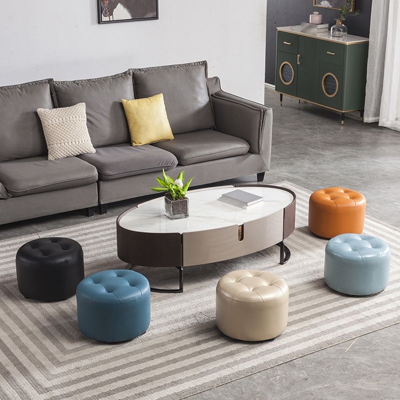 Modern Pouf Ottoman Faux Leather Upholstered Tufted Solid Color Cylinder Shape Ottoman Clearhalo 'furn' 'furn_ottomans_poufs' 'Furniture' 'Living Room Furniture' 'Ottomans & Poufs' 'ottomans_poufs' 1200x1200_4466a223-bdb3-4396-aef3-74421d0e56f9