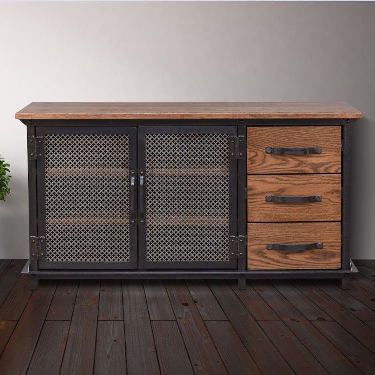 Industrial Iron 2 - Door Accent Cabinet Distressed Wood Chest with 3 Drawers