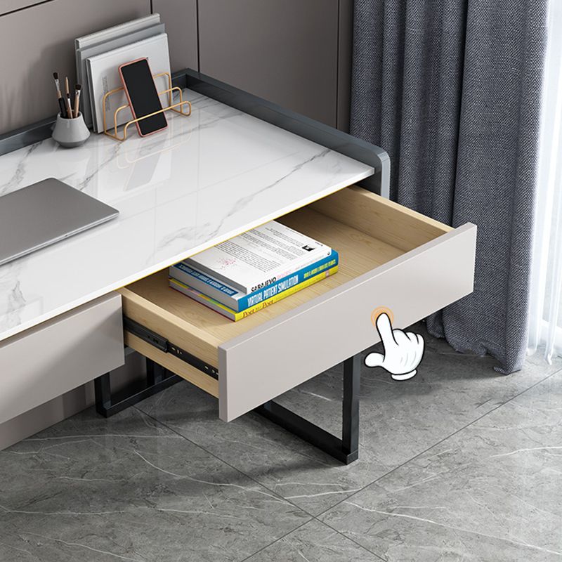 Contemporary Stone Writing Desk Bedroom Office Desk with 2 Drawers Clearhalo 'furn' 'furn_office_desk' 'Furniture' 'Office Desks' 'Office Furniture' 'office_desk' 1200x1200_44689c10-9da1-42f7-b6b4-18315c06381c