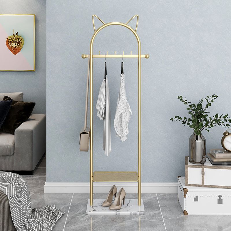 Metal Hall Stand, Hall Tree with Storage Shelf & Hanging Rail, Gold and Black Clearhalo 'Entry & Mudroom Furniture' 'furn' 'furn_hall_tree_coat_racks' 'Furniture' 'Hall Trees & Coat Racks' 'hall_tree_coat_racks' 1200x1200_44694179-fed5-4984-8029-7592d9898789