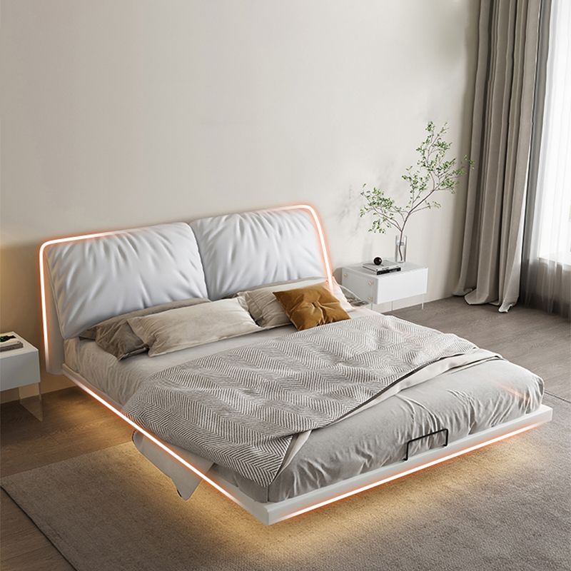 Glam Wood and Upholstered Headboard Bed Steel Frame Standard Bed Clearhalo 'Bedroom Furniture' 'Beds' 'furn' 'furn_beds' 'Furniture' 1200x1200_4469606d-d1d3-40fd-a908-e53219968a2e