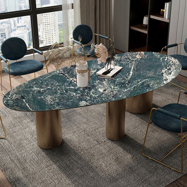 Sintered Stone Home Desk Luxury Oval Shape Fixed Table for Dining Room Clearhalo 'Dining Tables & Seating' 'Dining Tables' 'dining_table' 'furn' 'furn_dining_table' 'Furniture' 'Kitchen & Dining Furniture' 1200x1200_446d54d2-14ee-4d43-a7b8-007779f355dc