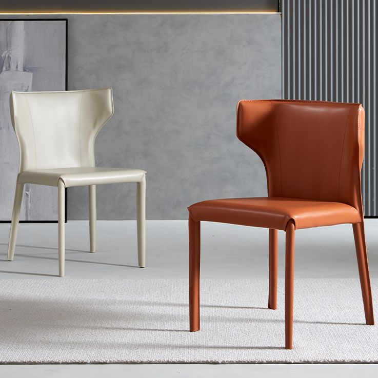 Contemporary Leather Dining Chair Wingback Side Chair in Matte Finish for Kitchen
