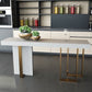 Glam Style Bar Table Rectangle Faux Marble Bar Dining Table with Double Pedestal