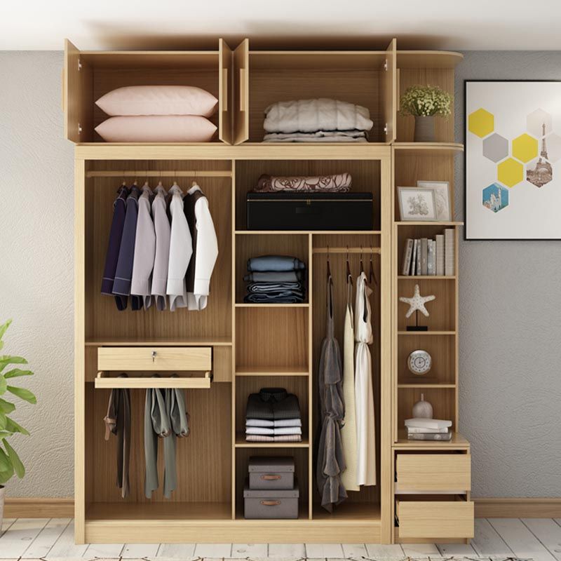 Modern Natural Wardrobe Armoire Engineered Wood Wardrobe with Drawer Clearhalo 'Armoires & Wardrobes' 'armoires_wardrobes' 'Bedroom Furniture' 'furn' 'furn_armoires_wardrobes' 'Furniture' 1200x1200_44790f45-51d4-4f39-8946-eef643e364fe