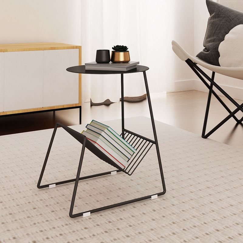 Metallic Frame End Table with Storage Round Accent Side Table Clearhalo 'Coffee & Accent Tables' 'End & Side Tables' 'end_side_tables' 'furn' 'furn_end_side_tables' 'Furniture' 'Living Room Furniture' 1200x1200_447f4cc7-9335-4eb3-9c61-92d38a73581e