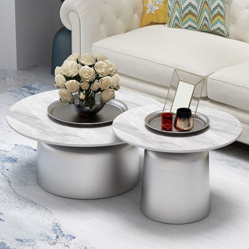 Glam Round Slate Cocktail Table Tray Top Brushed Metal Coffee Table Clearhalo 'Coffee & Accent Tables' 'Coffee Tables' 'coffee_tables' 'furn' 'furn_coffee_tables' 'Furniture' 'Living Room Furniture' 1200x1200_4480d318-1559-4a5a-bf1d-e65086b56729