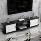 Meuble TV contemporain en bois, rangement ouvert, Console multimédia TV avec pieds pour salon