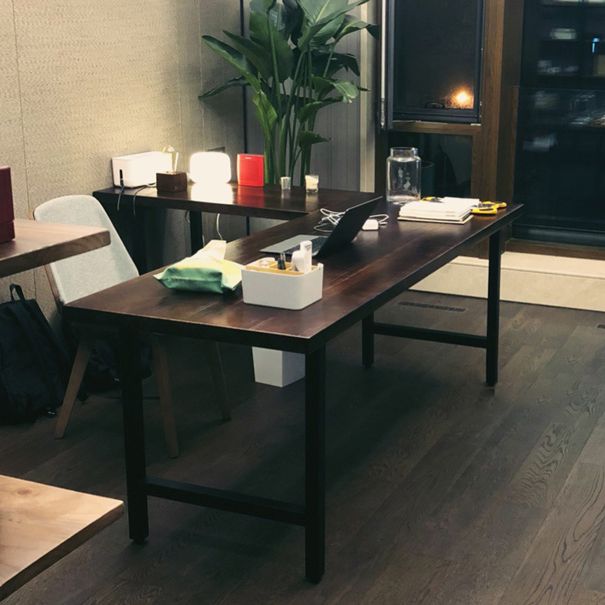 Brown and Black Writing Desk Industrial H-Shape Office Desk Pine Clearhalo 'furn' 'furn_office_desk' 'Furniture' 'Office Desks' 'Office Furniture' 'office_desk' 1200x1200_4482d838-e685-4ba2-980f-3e6a221ea1bf