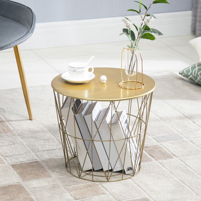Storage Contemporary Coffee or End Table with Metal Round Top