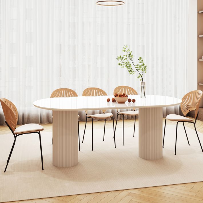 White Contemporary Dining Room Dinner Kitchen Table Double Pedestal Dinner Table