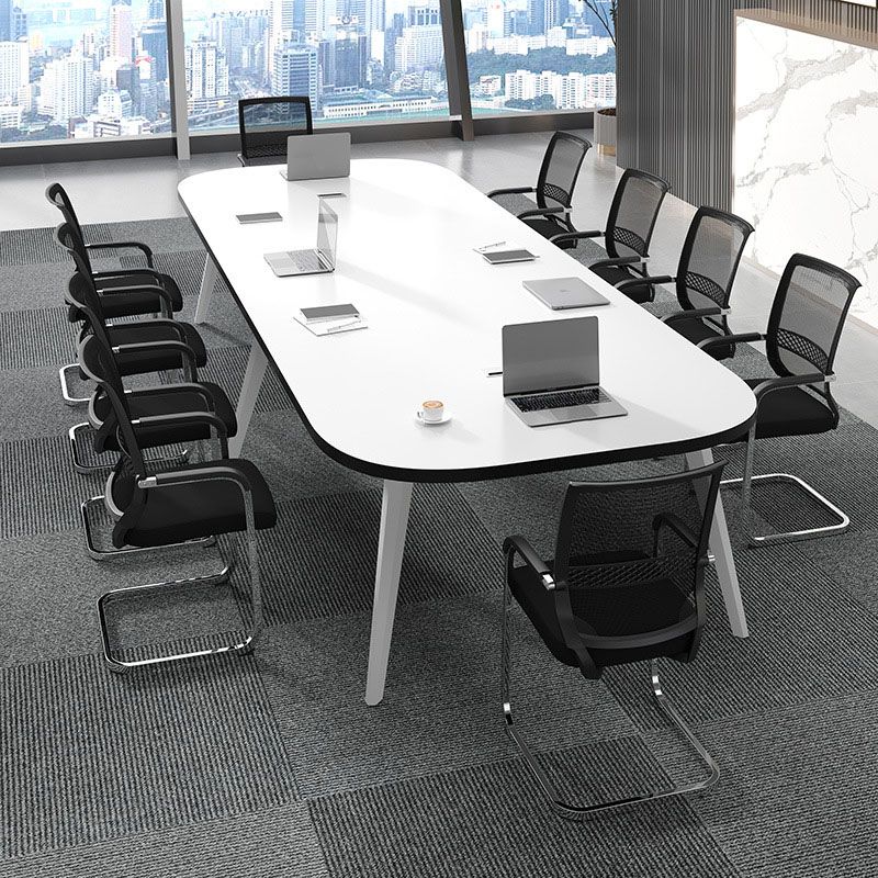 White Oval Writing Desk Office Manufactured Wood Desk with Parsons Base Clearhalo 'furn' 'furn_office_desk' 'Furniture' 'Office Desks' 'Office Furniture' 'office_desk' 1200x1200_448acb4b-1515-472c-a5e3-4ffb91873e18