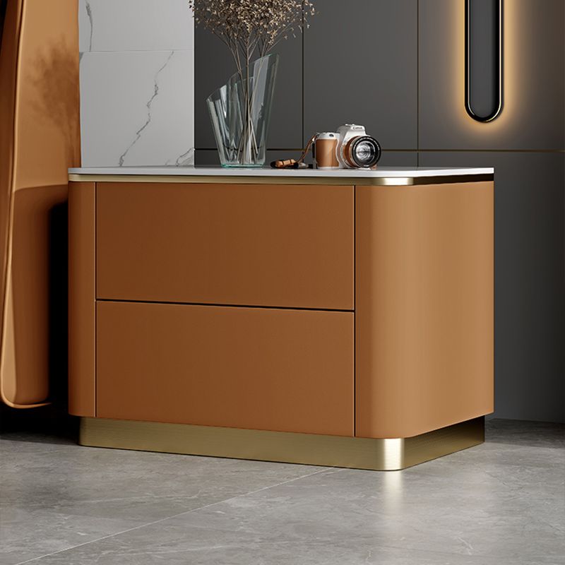 Stone Accent Table Nightstand Glam Bedside Cabinet with Drawers