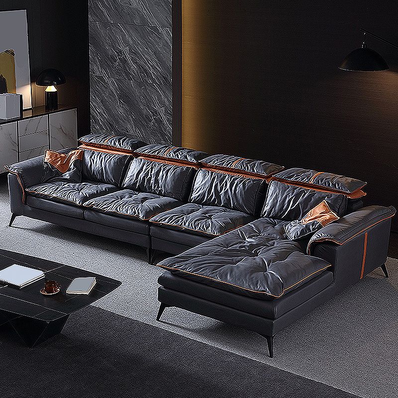 Pillow Top Arm Sectionals 26.22"High Faux Leather Cushion Back Sofa, Black Clearhalo 'furn' 'furn_sectionals' 'Furniture' 'furniture_sectionals' 'Living Room Furniture' 'Sectionals' 1200x1200_448dd374-eac0-4a26-bd05-ae5deb6b4cc3