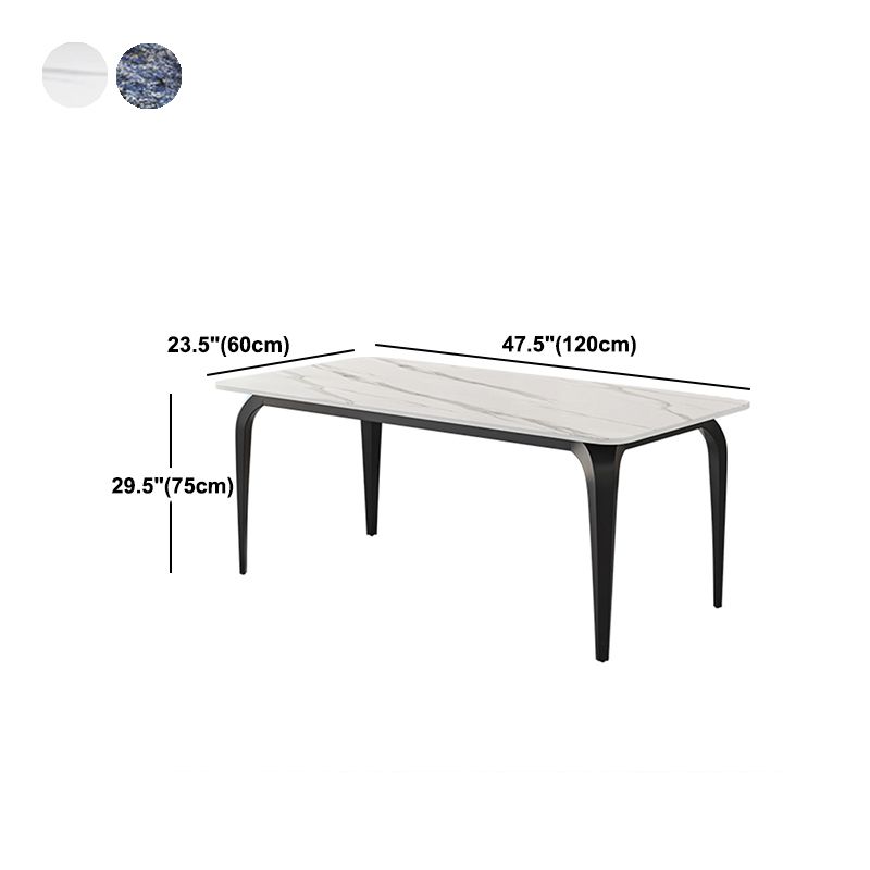 Table de salle à manger noire à 4 pieds Table de dinette industrielle rectangulaire avec dessus en pierre