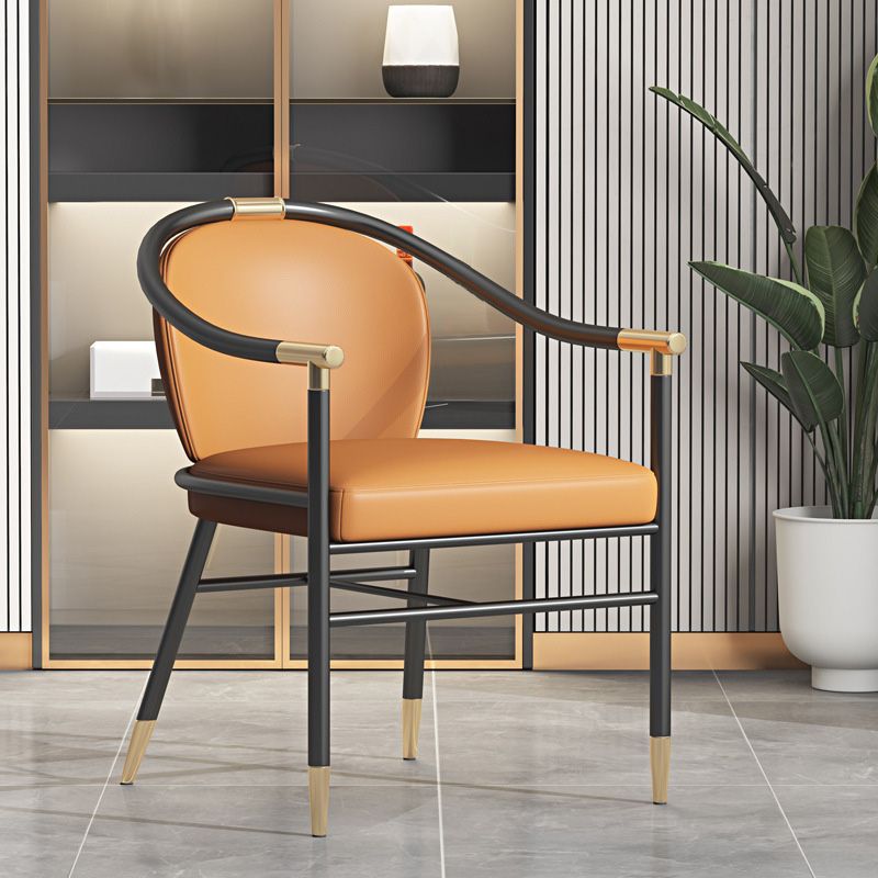 Contemporary Metal Dining Room Chair Arm Upholstered Side Chairs for Home Use Clearhalo 'Dining Chairs' 'Dining Tables & Seating' 'dining_chair' 'furn' 'furn_dining_chair' 'Furniture' 'Kitchen & Dining Furniture' 1200x1200_4499757e-68e4-49ec-b2ce-23809d96b8af