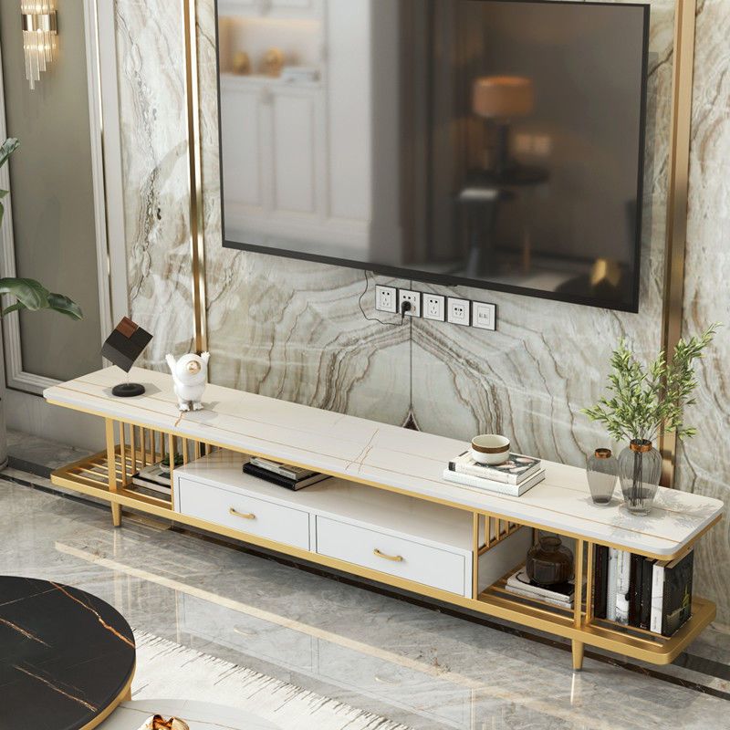 Glam Style TV Stand Open Storage TV Stand Console with 2-Drawer Clearhalo 'furn' 'furn_tv_stands_entertainment_centers' 'Furniture' 'Living Room Furniture' 'TV Stands & Entertainment Centers' 'TV Stands & Media Storage Furniture' 'tv_stands_entertainment_centers' 1200x1200_449fc33e-f06d-4d74-92d7-266e1dabc5ee