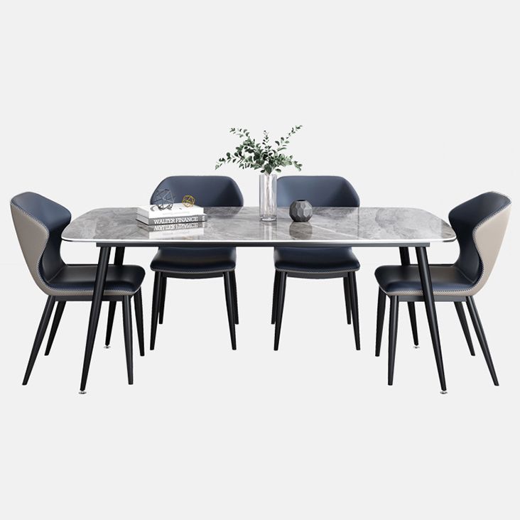 Contemporary Rectangle Dining Table Grey Sintered Stone Dining Table with 4 Black Legs Clearhalo ' dining_table' 'Dining Tables & Seating' 'Dining Tables' 'furn' 'furn_dining_table' 'Furniture' 'furniture_dining_table' 'Kitchen & Dining Furniture' 'kitchen&dining_furn' 'kitchen' 'kitchen_dining_table' 1200x1200_44a07937-8207-4ea0-824c-864d920ff0a9