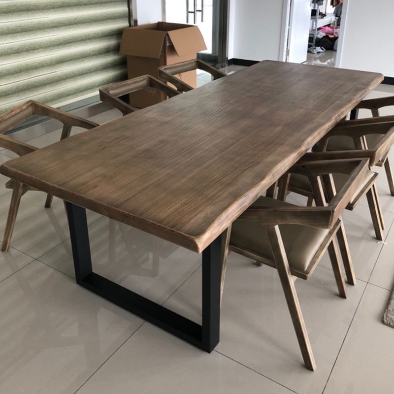 Rectangle Double Pedestal Industrial Dining Table Fixed Table of Solid Wood Clearhalo ' dining_table' 'Dining Tables & Seating' 'Dining Tables' 'furn' 'furn_dining_table' 'Furniture' 'furniture_dining_table' 'Kitchen & Dining Furniture' 'kitchen&dining_furn' 'kitchen' 'kitchen_dining_table' 1200x1200_44a22916-da53-4268-8a97-6478124256b4