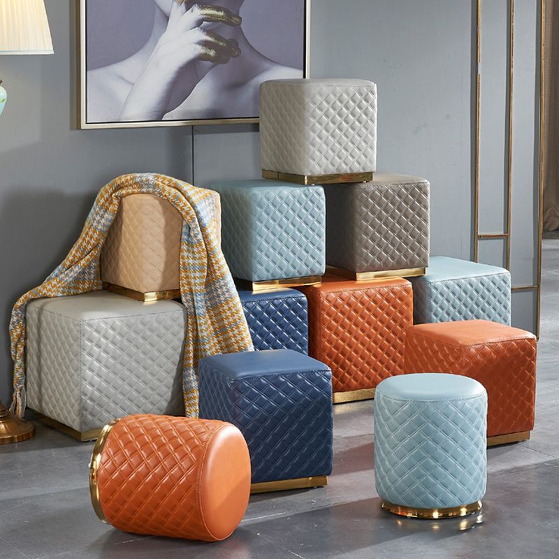 Glam Pouf Ottoman Genuine Leather Upholstered Solid Color Square Ottoman Clearhalo 'furn' 'furn_ottomans_poufs' 'Furniture' 'Living Room Furniture' 'Ottomans & Poufs' 'ottomans_poufs' 1200x1200_44a344c4-e10e-42c5-96a9-c037038c4bdc