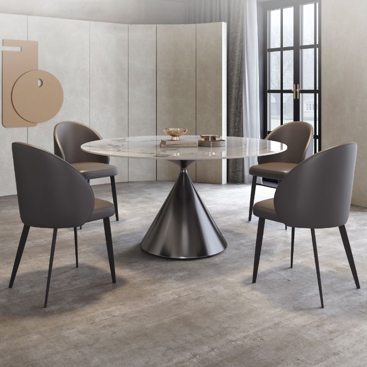 Modern Grey Steel Dinette Set 1/4/5/7 Pieces Round Sintered Stone Top Dining Table Set Clearhalo 'Dining Room Sets' 'Dining Tables & Seating' 'dining_room_set' 'furn' 'furn_dining_room_set' 'Furniture' 'furniture_dining_room_set' 'Kitchen & Dining Furniture' 1200x1200_44a34cdf-70b3-407a-9181-6682d52bccdc