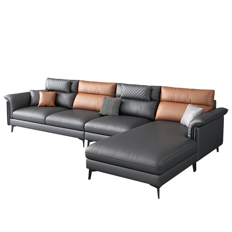 Contemporary Sofa Faux Leather Pillow Top Arm Sectional with Removable Cushions Clearhalo 'furn' 'furn_sectionals' 'Furniture' 'furniture_sectionals' 'kitchen' 'kitchen_sectionals' 'Living Room Furniture' 'Sectionals' 1200x1200_44a4c8b7-69fd-469a-aa96-3204c42707bc