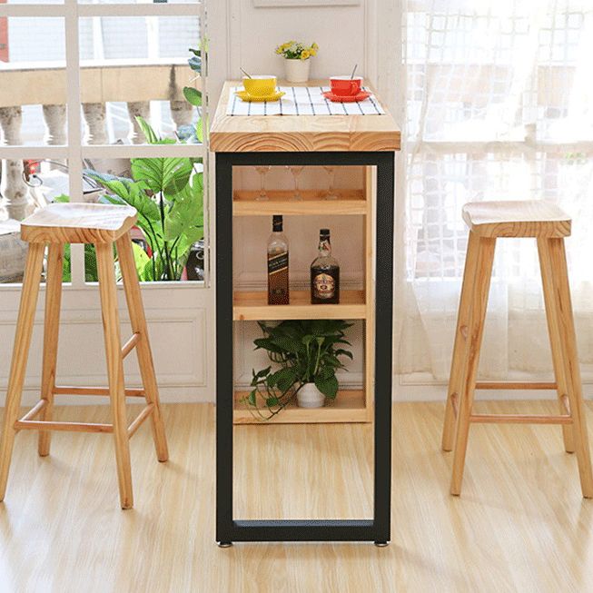 Industrial Indoor Bar/Dinette Table with Storage Rectangle Natural Bar Stool Table Clearhalo 'Bar Furniture' 'Bar Tables' 'bar_tables' 'furn' 'furn_bar_tables' 'Furniture' 'Kitchen & Dining Furniture' 1200x1200_44a52977-a7e3-4d9f-9ec9-dd6becbb5b32