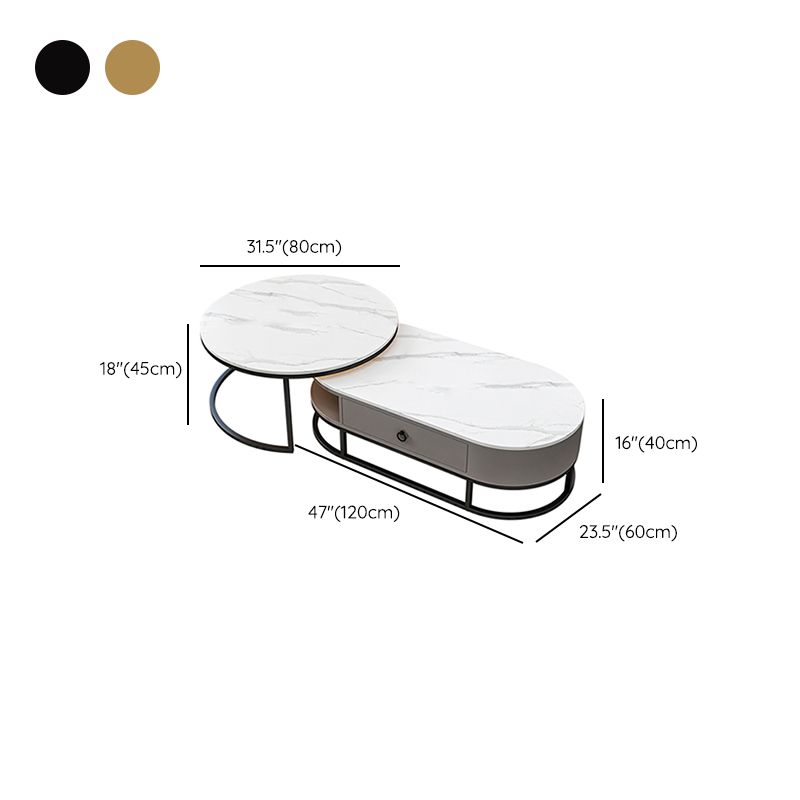 Oval Glass & Slate Coffee Table Set Frame Cocktail Table with Drawers Clearhalo 'Coffee & Accent Tables' 'Coffee Tables' 'coffee_tables' 'furn' 'furn_coffee_tables' 'Furniture' 'Living Room Furniture' 1200x1200_44a5e1a0-ecc2-477f-a12d-f1f8a8b9249c