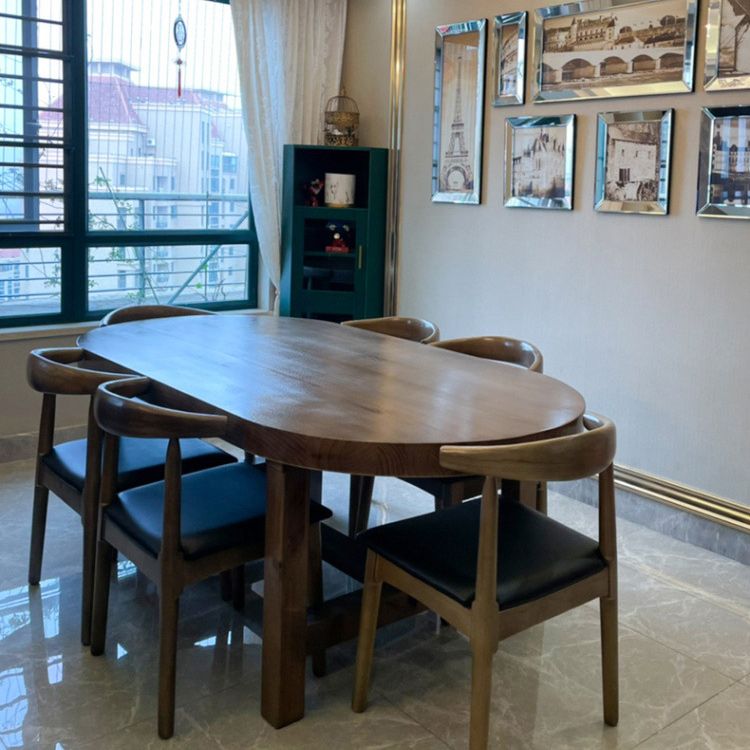 Vaste houten bovenkant eettafel moderne ovale tafel met 4 poten in bruin