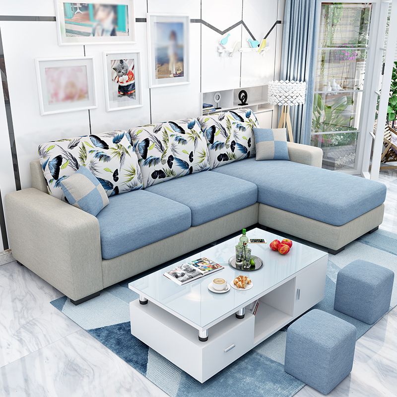 3-Seater Square Arm Pillowed Back Cushions Sectional Sofa with Chaise Clearhalo 'furn' 'furn_sectionals' 'Furniture' 'furniture_sectionals' 'kitchen' 'kitchen_sectionals' 'Living Room Furniture' 'Sectionals' 1200x1200_44a8a7c0-8586-4c4a-875d-41740650c64e