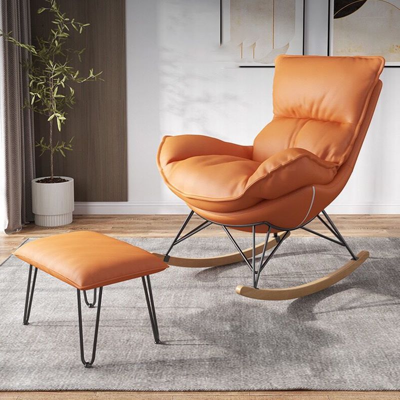 Zeitgenössischer Schaukelstuhl Baumwollpolsterte Tufted Flügelstuhl Rücken Baby Schaukelstuhl