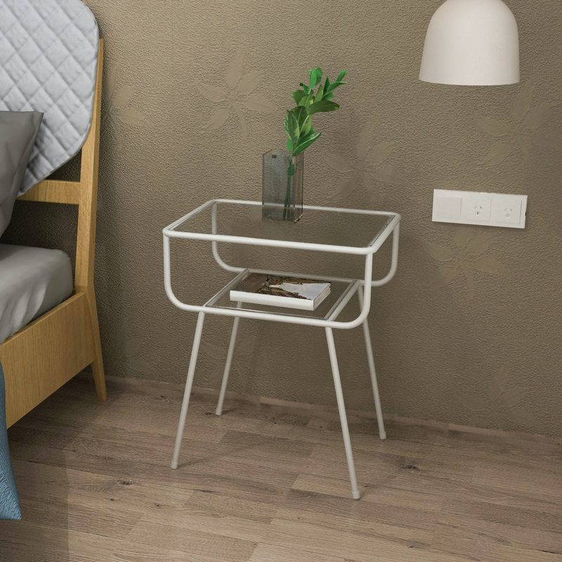 Industrialglas Akzenttisch Nachttisch 23,6 "Hochbett -Nachttisch mit 2 Regalen