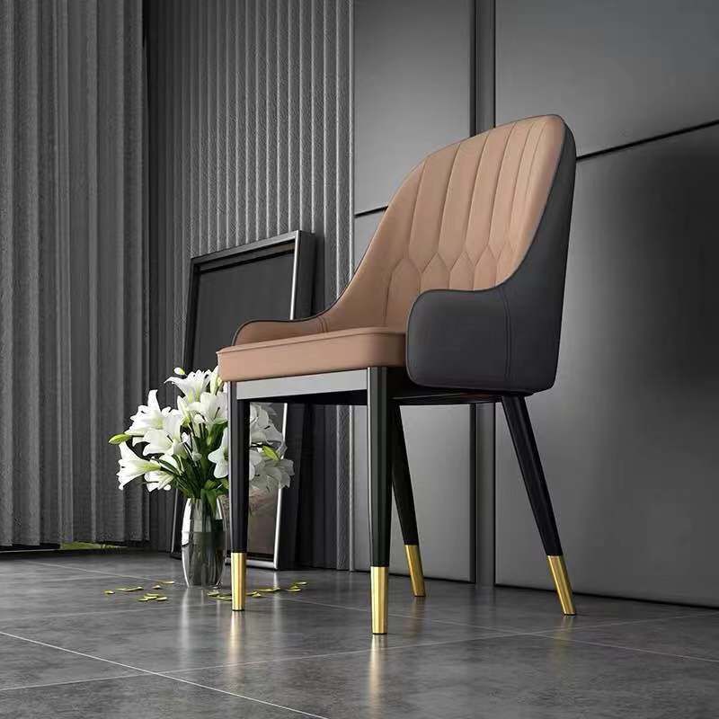 Glam Style Faux Leather Chair Parsons Dining Chair for Home with Black Legs Clearhalo ' kitchen&dining_furn' 'Dining Chairs' 'Dining Tables & Seating' 'dining_chair' 'Furniture' 'furniture_dining_chair' 'Kitchen & Dining Furniture' 'kitchen' 1200x1200_44b6591c-515c-4e71-a52c-7b045330c3bd