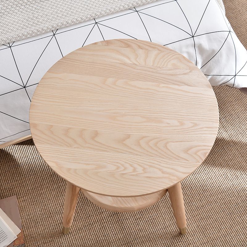 Modernistic Ashwood 3 Legs with Storage Round Double Tier Side Table