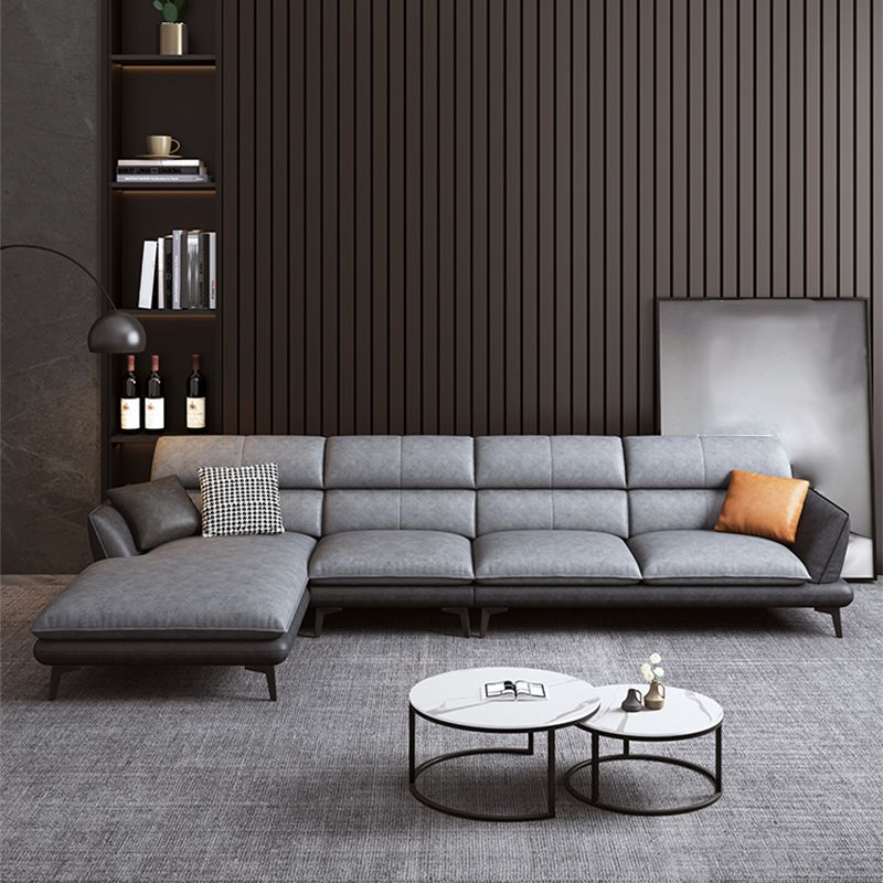 Flared Arm Sofa & Chaise Modern Faux Leather Sofa in Dark Grey Clearhalo 'furn' 'furn_sectionals' 'Furniture' 'Living Room Furniture' 'Sectionals' 1200x1200_44be0fb8-9f95-4f18-a063-8f4842bea549