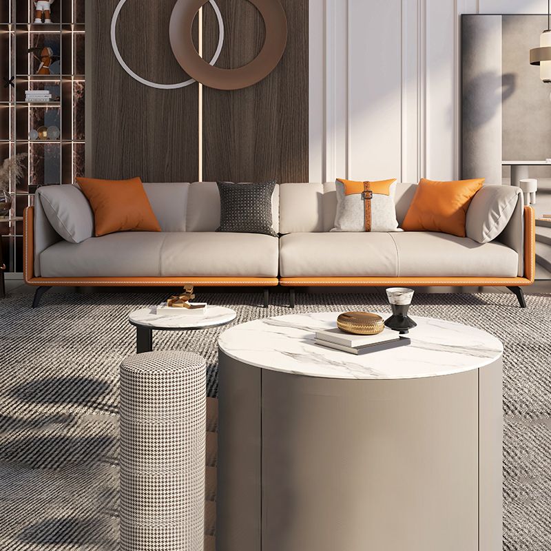 Contemporary Faux Leather Sofa with Tuxedo Arm in Orange and White Clearhalo 'furn' 'furn_sofas' 'Furniture' 'Living Room Furniture' 'Sofa' 'sofas' 1200x1200_44c00b41-a468-41b1-a1e0-bcbb1e759e94