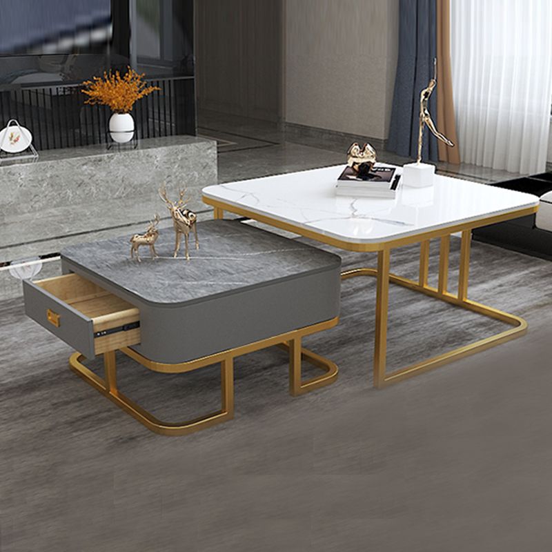 Round Slate/ Glass Coffee Table Frame 2 Nesting Cocktail Table with Storage Clearhalo 'Coffee & Accent Tables' 'Coffee Tables' 'coffee_tables' 'furn' 'furn_coffee_tables' 'Furniture' 'furniture_coffee_tables' 'Living Room Furniture' 1200x1200_44c36503-1892-4d29-a805-2cfd8781288e